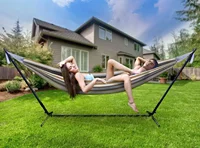 Hot Selling Portable Outdoor Indoor Double Hammock with Steel Stand Two Person Adjustable Hammock Bed 2