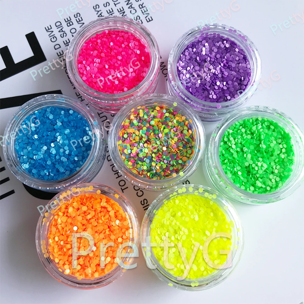 PrettyG 1 Box Mini 1mm Dots Circle Sequins Holographic Neon Glitter Cute Shape For Resin DIY Nail Art Decorations Accessories