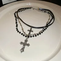 Collier Punk multicouche en croix pour fille épicée Y2K, pendentif Long en croix perlée Vintage, Hip-pop, chaîne personnalisée, Long collier 5