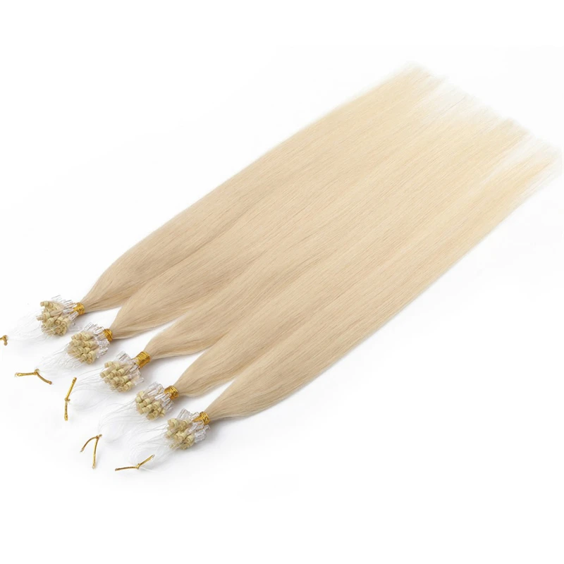 24inch Brazilian Straight Micro Ring Virgin Hair Extensions Remy #613 Blonde Micro Bead Loop Human Hair Extension