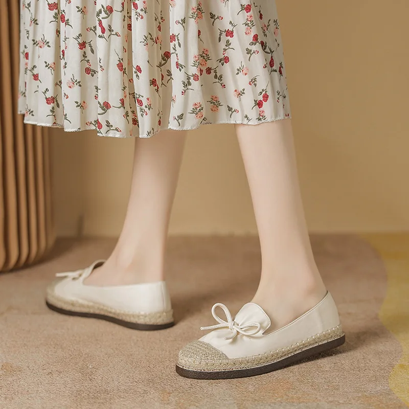 Women Shoes Flat Bow Gentle Single Shoes Women's Soft Bottom Slip-on Loafers Shoes Women's Casual Shoes 41-2