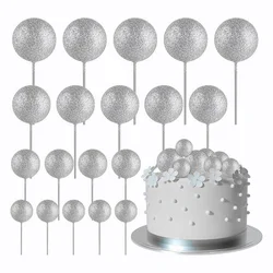 Elegant Gold Mini Ball and Balloon Cake Topper Set - 20 - Piece Decorative Picks (Glitter silver)