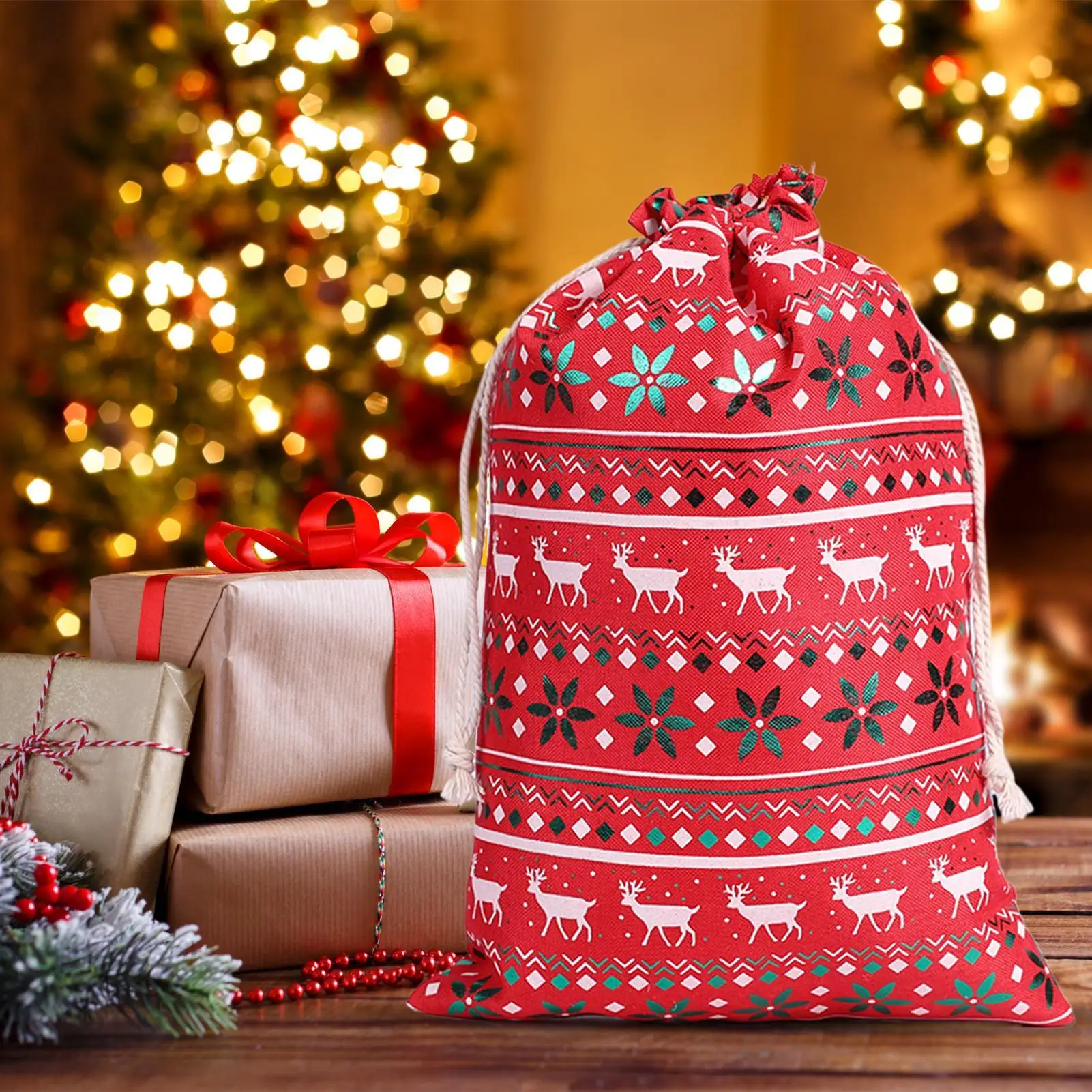 Medium Burlap Bags With Drawstring Gold Foil Burlap Drawstring Party Supplies Christmas Treat Bags For Birthday Thanksgiving