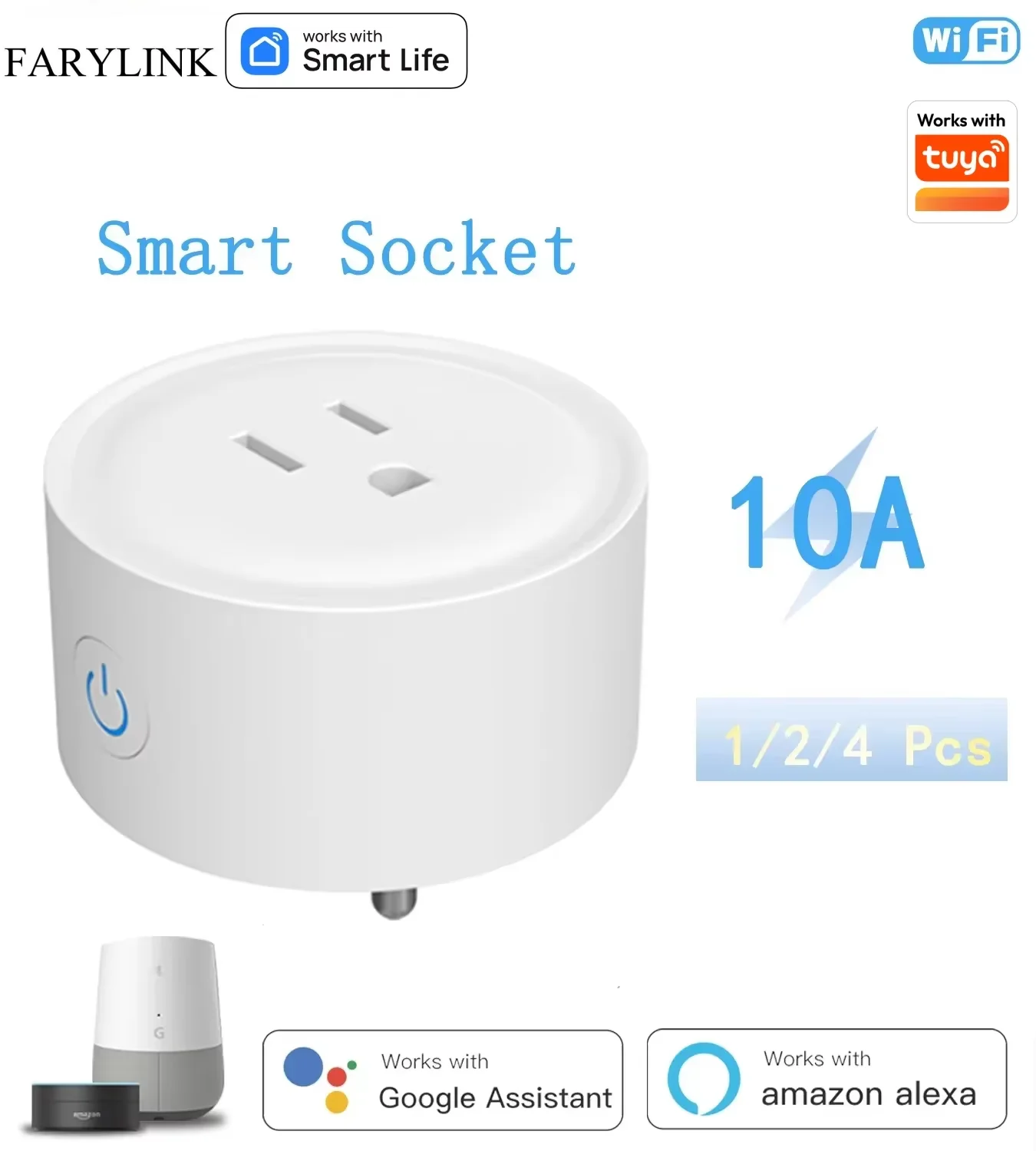 FARYLINK WiFi Akıllı Fiş ABD Standartları 10A Standartları Akıllı Soket Zamanlama Ses Kontrolü Akıllı Yaşam Alexa Google Home ile Çalışır