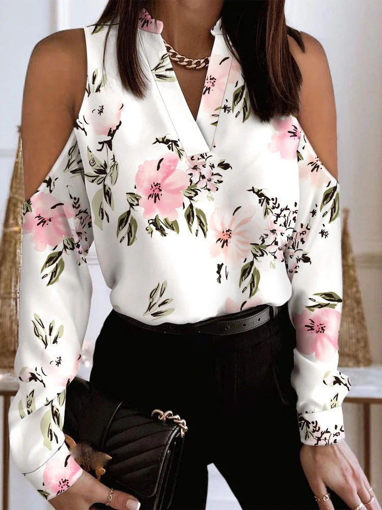 Sexy Off Shoulder Women Blouse V-neck Long Sleeve Floral Print