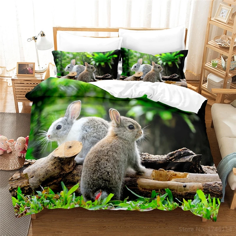 

Pet Baby Rabbit Kawaii Bedding Set Cute Animal 3D Print Duvet Cover & Pillowcase Set Home Textile for Kids Adults Bedroom Decor