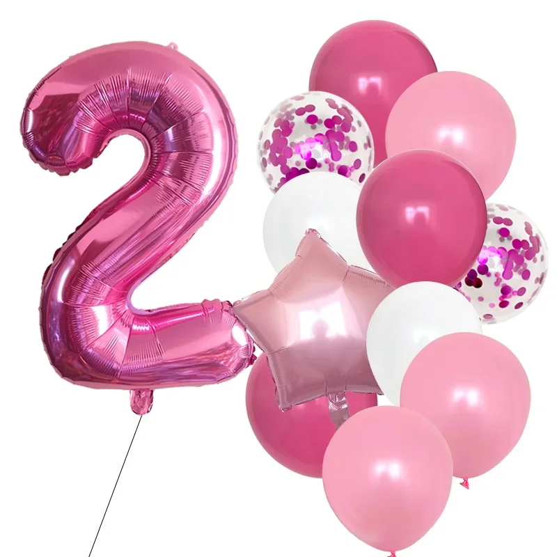 32in Pink Confetti Number Balloons Girl Birthday Party Decor Latex 1-10 Age Balloons for Kids Birthday Photo Backdrop Supplies