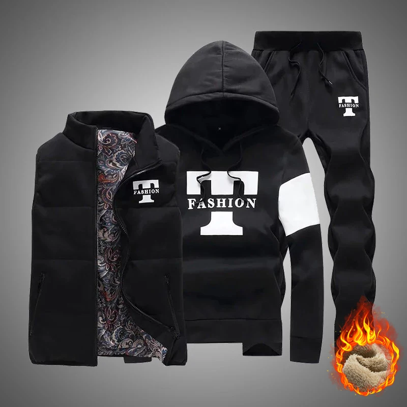 thumbnail image 2 of Men's 3-Piece Tracksuit Set - Winter Casual Hoodie & Sweatpants Outfit Lightweight Sweatsuits 2 of 10