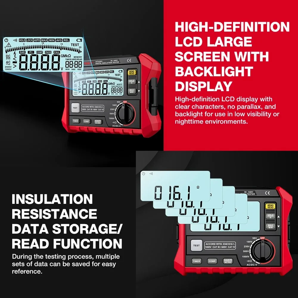 HABOTEST HT5203 Digital High-Precision Voltmeter Resistance Meter Electrical Megger Insulation Resistance Tester 0~100 G&Omega;
