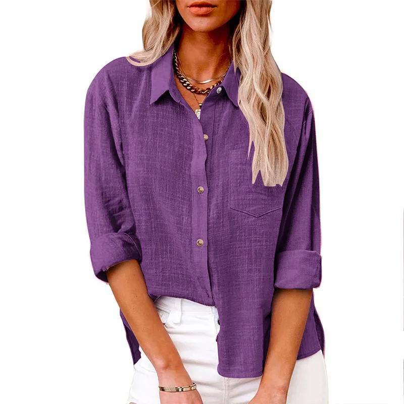 S60554041e4744f4b9242cc0485f247786 Solid Casual Loose Shirts For Women Summer Vintage Women's Oversized Shirts And Blouses Fashion Elegant Youth Female Tops Mallzona