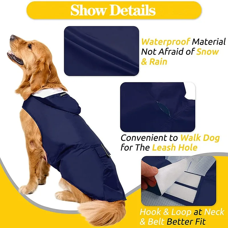 Dog Raincoat Waterproof Hoodie Jacket with Reflective Stripe for Outdoor Dogs