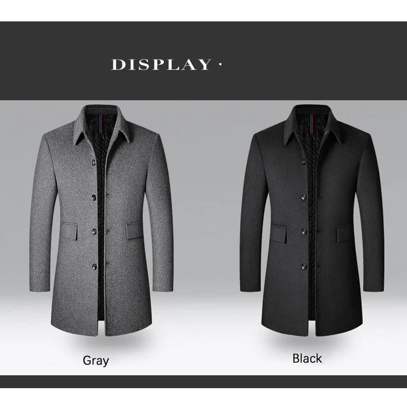 Winter Coat Men Autumn Solid Turn-Down Collar Wool Long Jacket for Men Business Casual Keep Warm Outerwear Warmth Coat Casual Men Jacket