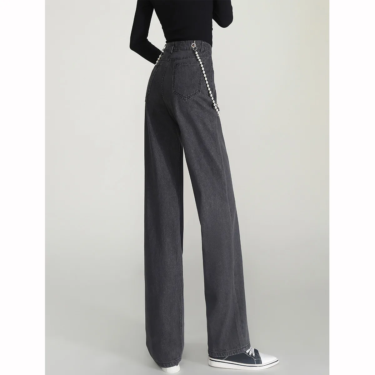 LOUIS YAO 2025 Spring Autumn Vintage Casual Straight leg Women's Pants Fashionable High Waist Style Pants Women's Jeans 3