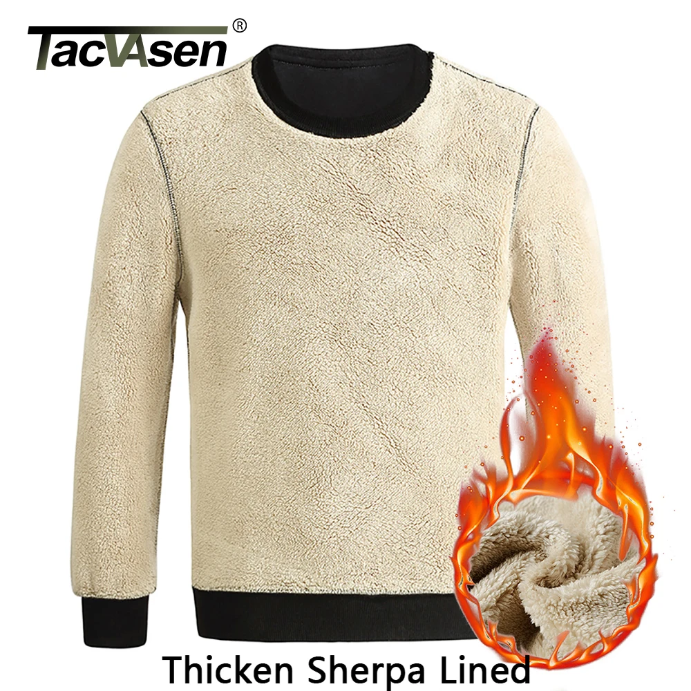 TACVASEN Men's Fleece Crewneck Sweatshirt Warm Sherpa Lined Heavy Thicken  Underwear Winter Pullover Tops Shirts No Hood Hoodie - Aliexpress