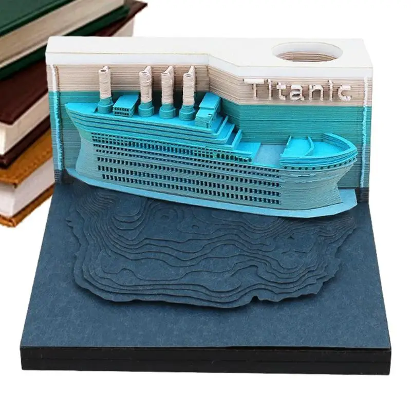 

3D Note Pad Art LED Light Memo Art Ship Shaped Note Papers Holiday Gift Battery Powered Desk Ornament For Study Rooms Dorms
