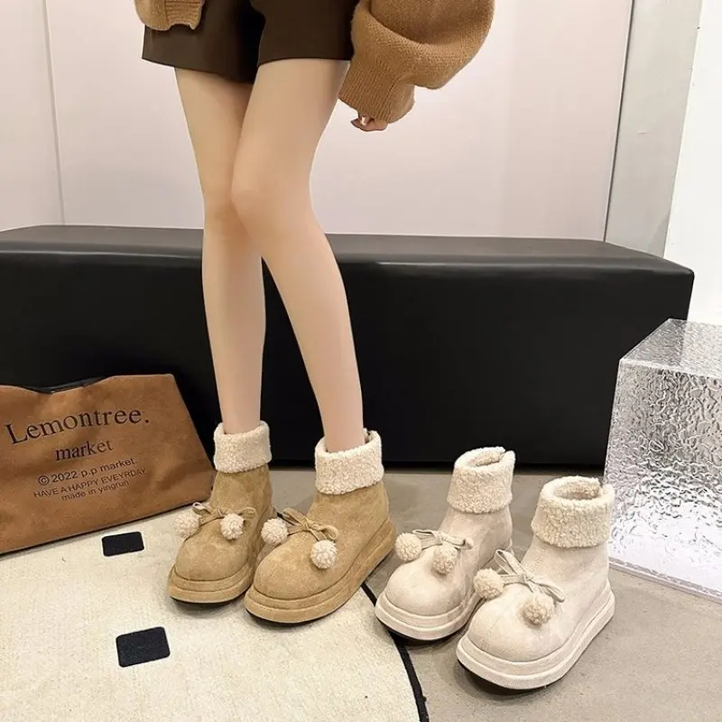 New Fashion Women Ankle Boots Winter Warm Short Plush Flat with Outdoors Non-slip Woman Loveliness Snow Boots Comfort Casual 40