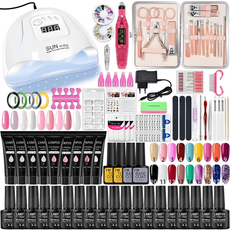 Manicure Set Acrylic Nail Kit Nail Clipper Tool Set Semi Permanent Extension Nails Gel With UV Lamp Nail drill Machine Tool kit 2