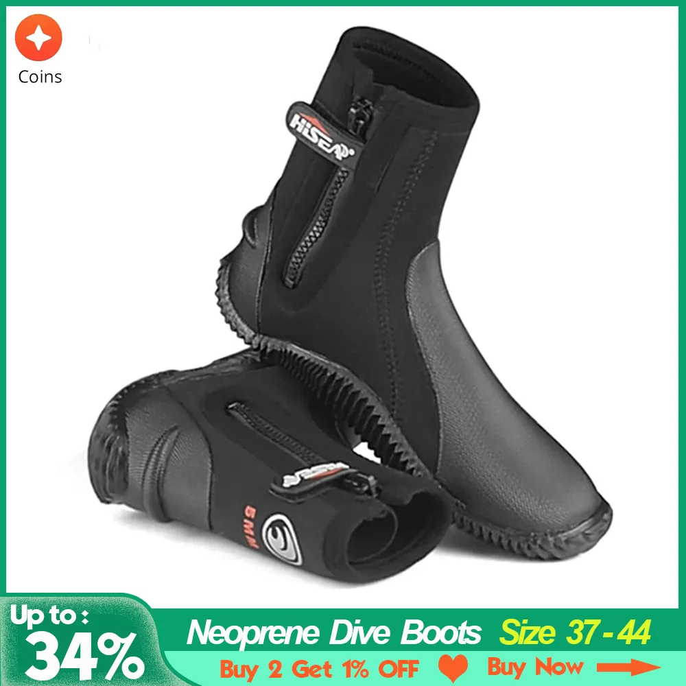 5mm Neoprene Dive Boots Wetsuit Boots with Side Zipper for Men and Women Snorkeling Scuba Diving Water Sports Accessories