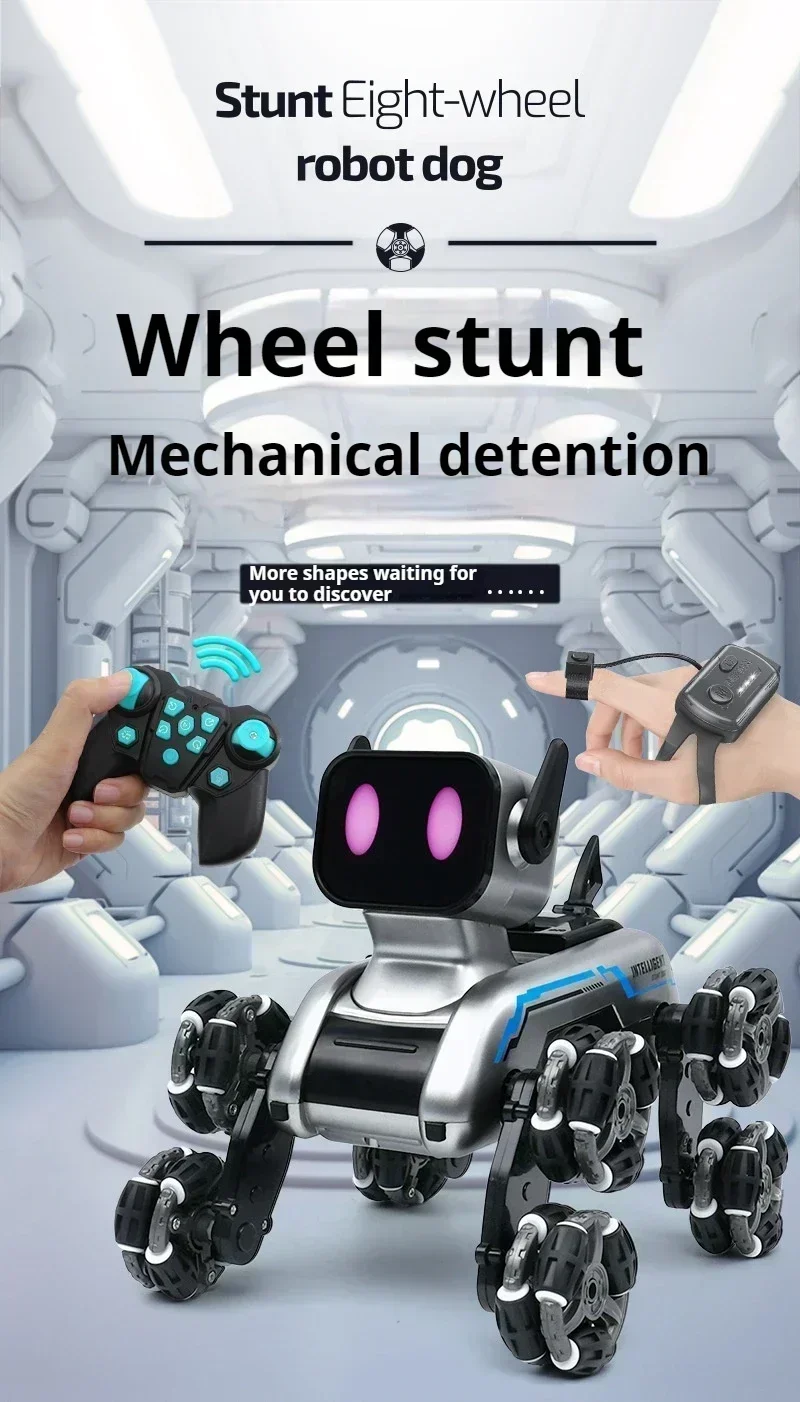 Eight wheel stunt mechanical dog intelligent gesture induction spray drift climbing deformation electric remote control toy dog