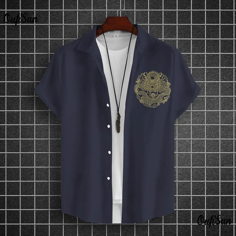 Men's Shirt Year Of The Dragon Totem 3D Printed Short Sleeve Large Size Loose Top 2024 Happy New Summer Sty 2