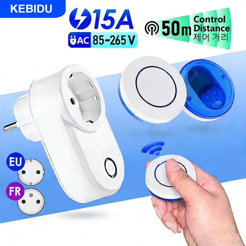 KEBIDU 무선 원격 제어 소켓 220V 110V EU FR 스마트 플러그 15A..