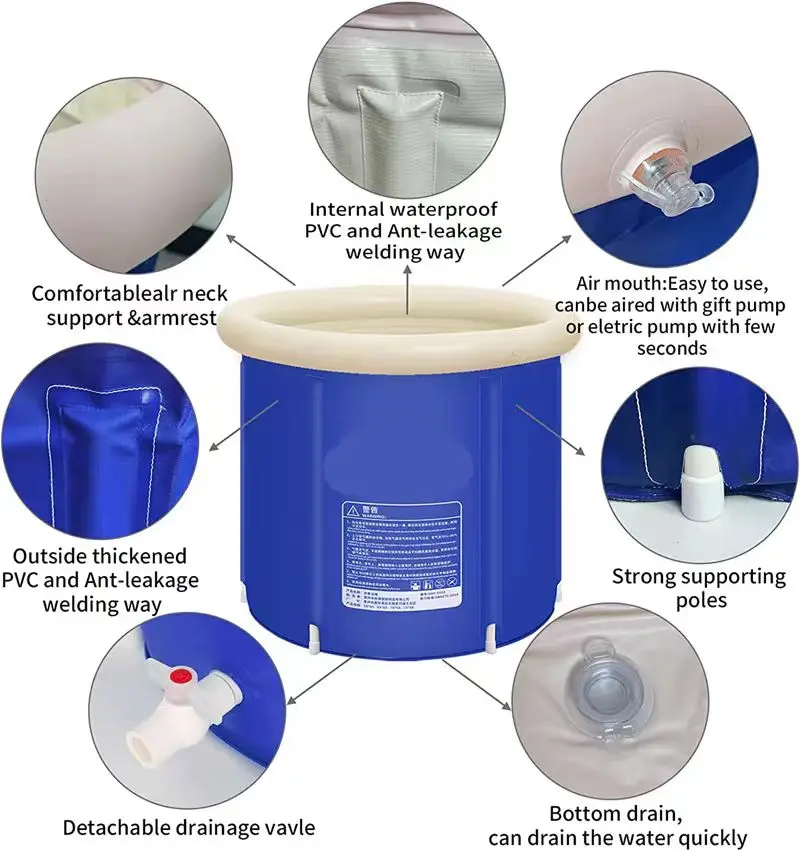 Portable Plastic 80*80cm Foldable Bath Bucket Inflatable Spa Ice Bath Tub For  For Adults Ice Bath tubs 3