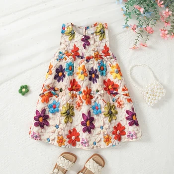 Summer New Baby Girl Dress Fashion Girl Dress Sleeveless Oil Painting Printed Dress Baby Outing Clothes