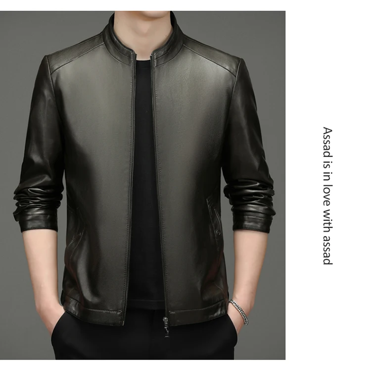 black leather bomber jacket New Spring and Autumn Haining men's leather jacket for young and middle-aged leisure leather jacket slim motorcycle jacket red leather jacket mens