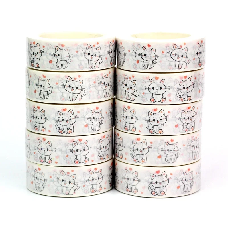 

Wholesale 10pcs/Lot Deco Smile Sitting Kitten Cat Washi Tapes for Scrapbooking Planner Adhesive Masking Tape Kawaii Papeleria