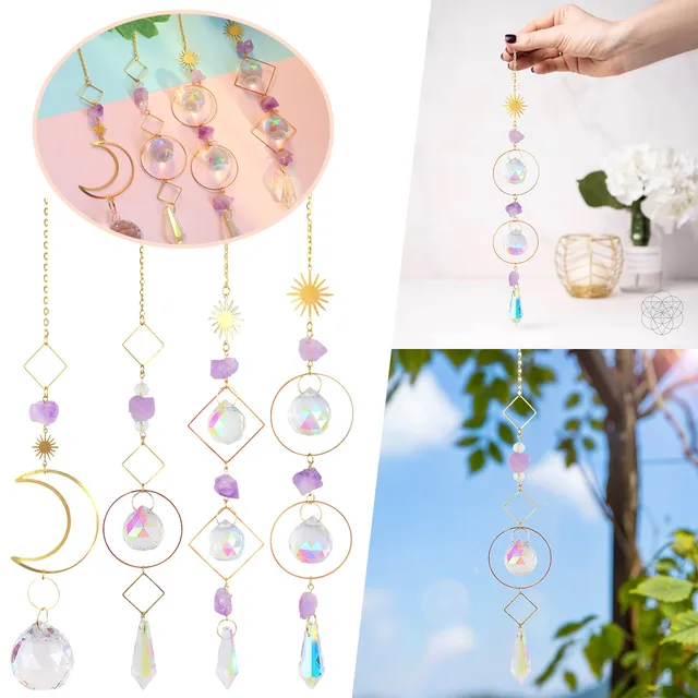 S Díszszalagos Kerti Windchinme Kristály Kert Hold Pentákja Napsütéses Ametiszt Karácsonyi Díszcsomag