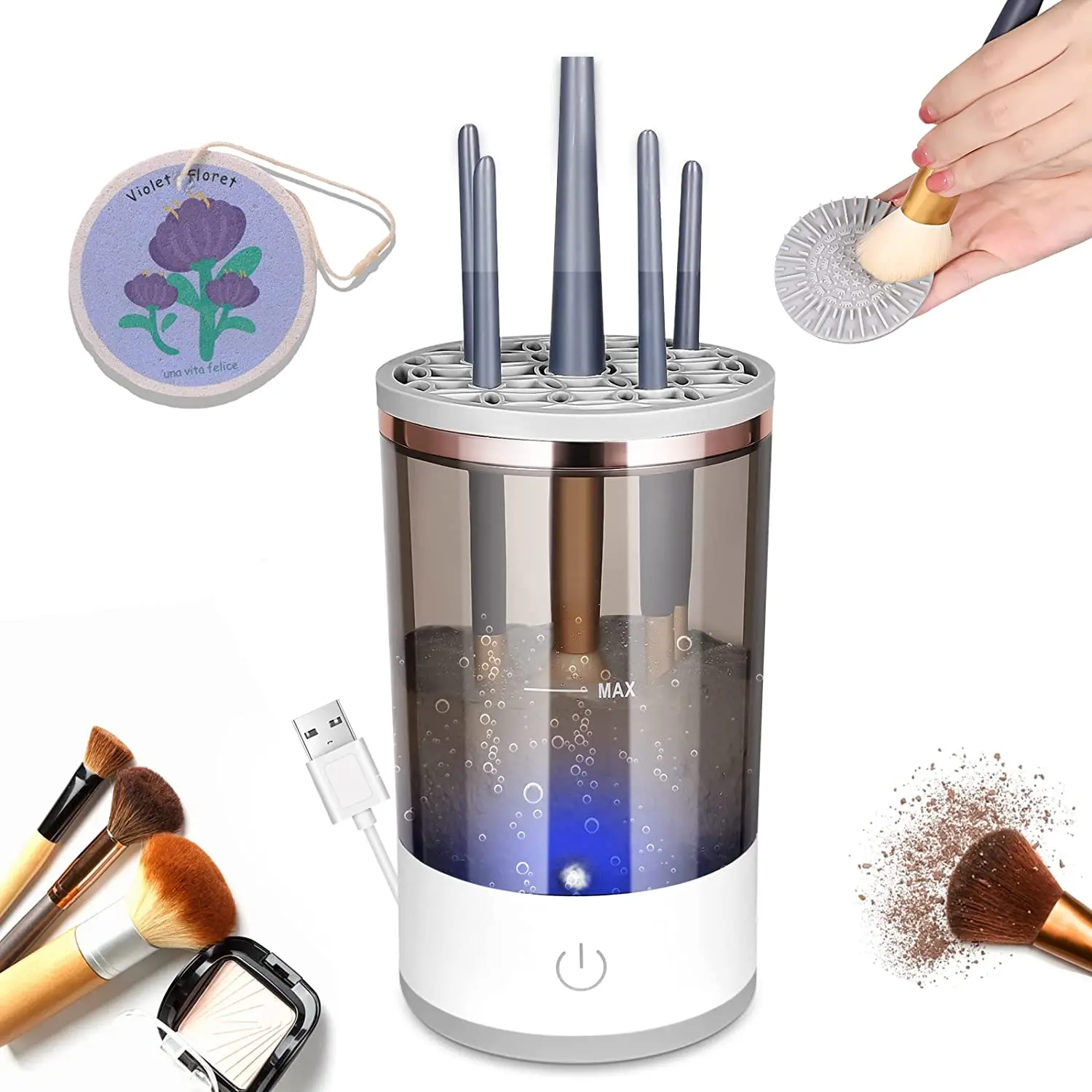 Electric Makeup Brush Cleaner- Catcan Make Up Brush Cleaner Machine for  Portable Automatic USB Cosmetic Brush Cleaner Tools, Brush Cleaner Spinner  for