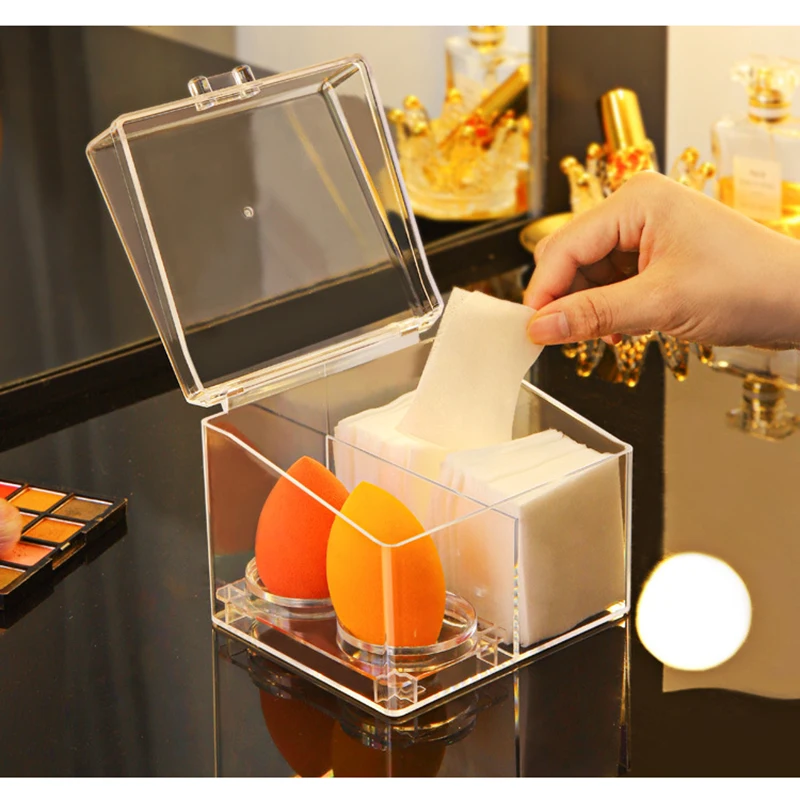Acrylic Makeup Cotton Pads Storage Box Large Transparent Round Cosmetic