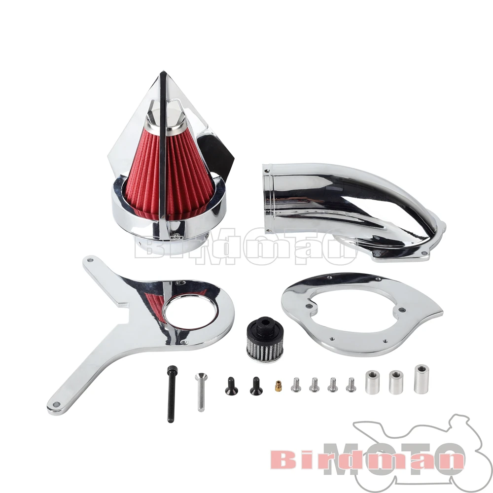 Motorcycle Chrome Billet Aluminum Cone Spike Air Intake Cleaner Kit  Washable Complete Air Filter For Honda Shadow Aero 750