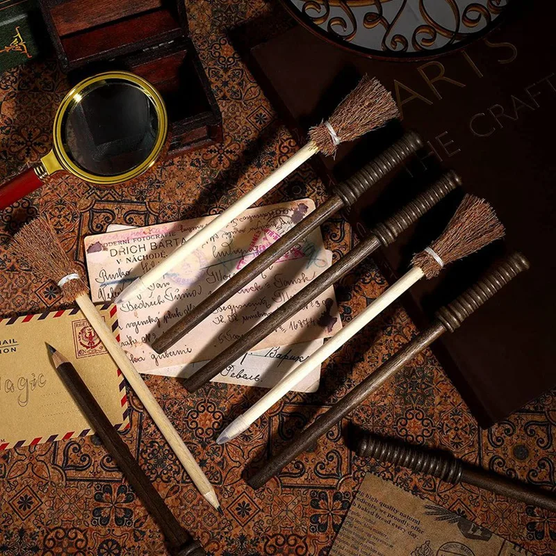 45 Pcs Wand Pencils Wizard Party Supplies Include 15 Wooden Wand Pencils 15 Witch Broom Pencils 15 Flash Bolt Tattoos