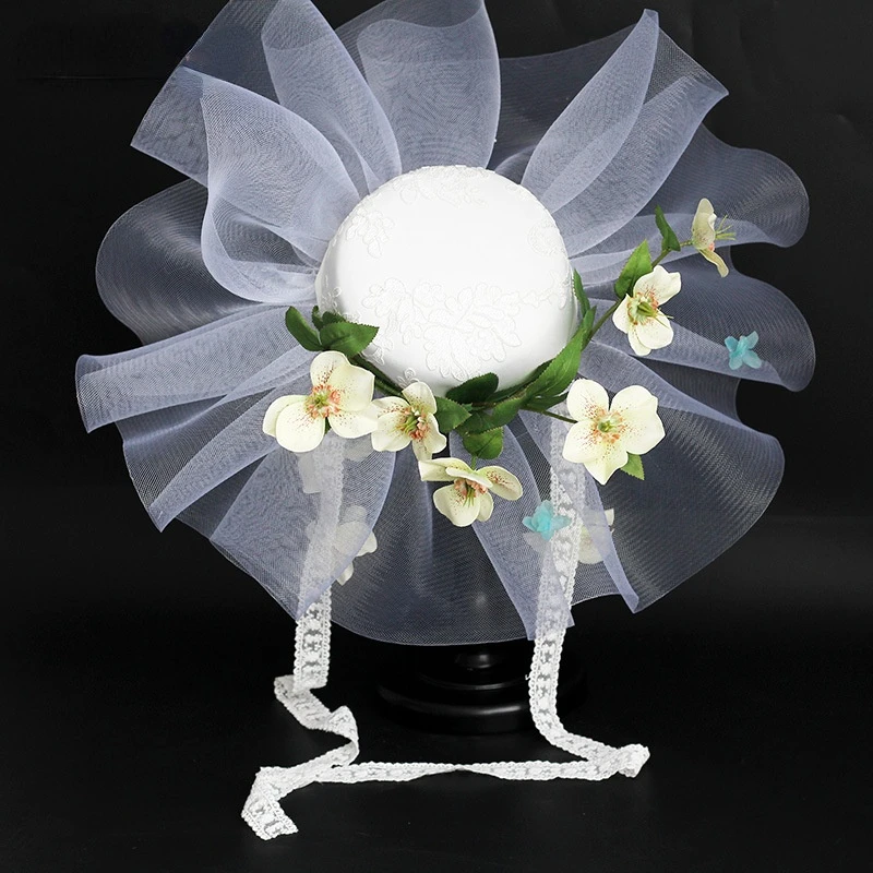 

French lady wedding hat super fairy white satin gauze flower fairy hat exquisite fashion travel shoot beach sunscreen hat