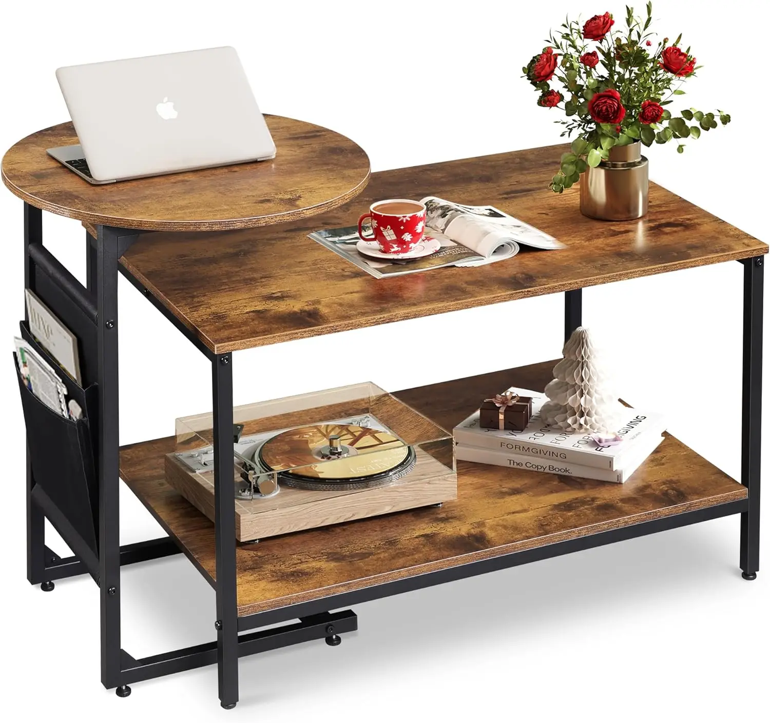 Coffee Table, 31.3" and 18.7" Small Coffee Tables for Living Room, Modern Center Table and Side Table Set withStorage Side Pouch 5