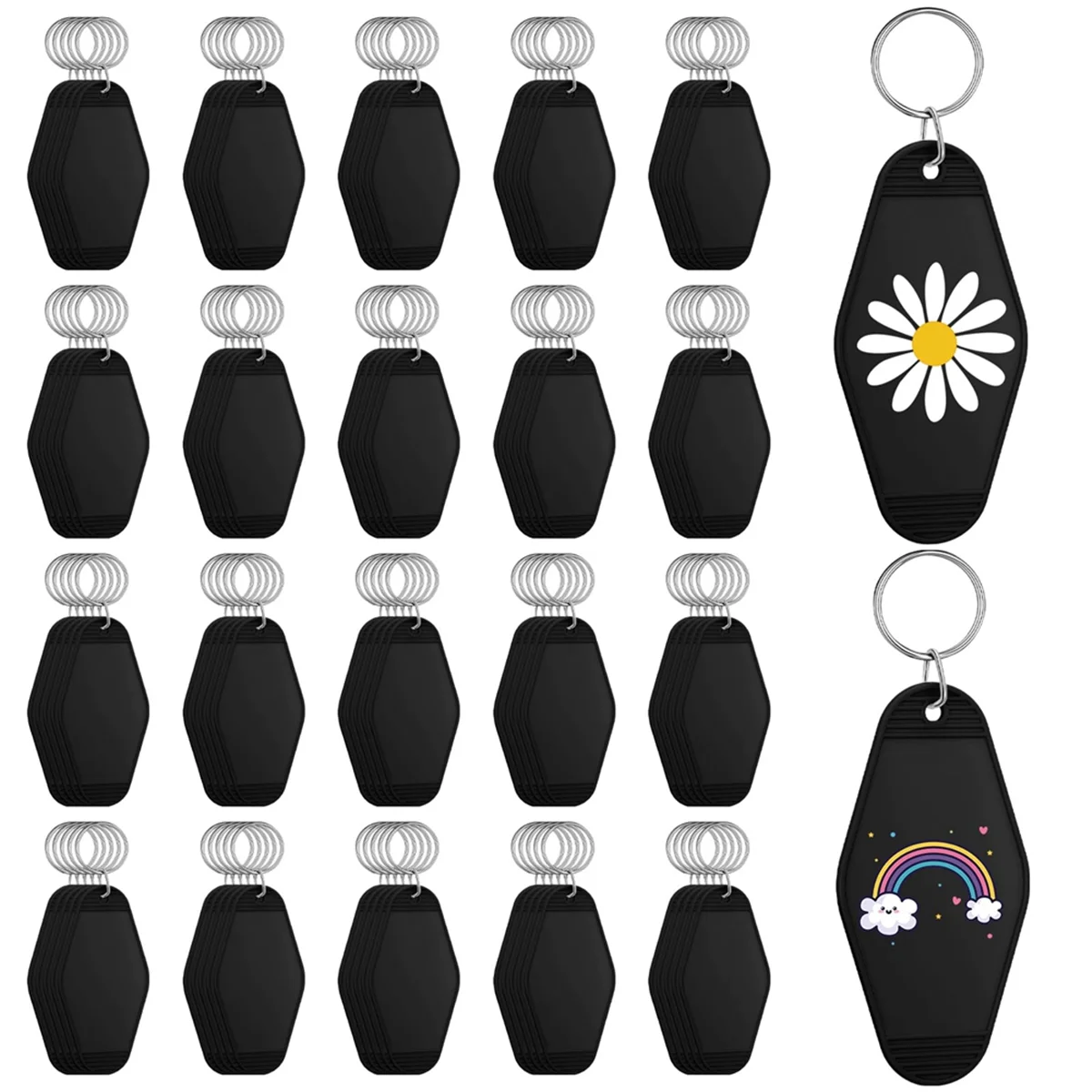 

100Pcs Black Hotel Motel Keychain Bulk Plastic Sublimation Blank Keychains Vintage Rhombus Motel Key Tags Double Sided