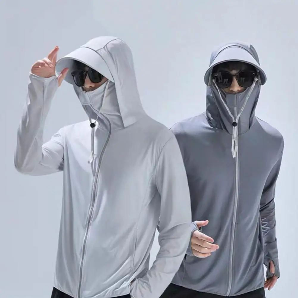 

Unisex Sun Protection Clothing Detachable Brim Hooded Long Sleeve Pockets Sunscreen Jacket Men Cycling Running Outwear 자전거의류