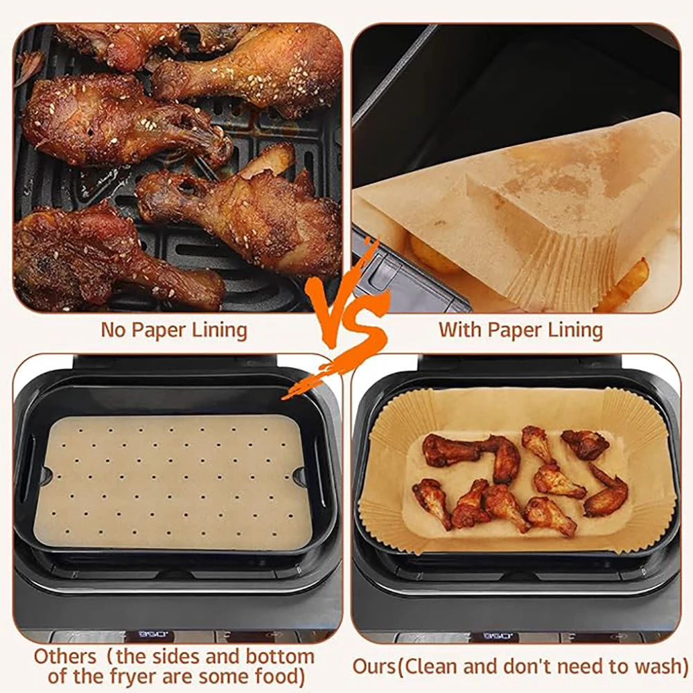 Air Fryer Disposable Liners Rectangle Air Fryer Parchment Paper Baking Tools For Ninja Foodi Smart XL 6-in-1 Indoor Grill 100Pcs Air Fryer Paper Disposable Air Fryer Liners Air Fryer Accessories Air Fryer Liners Parchment Baking Paper