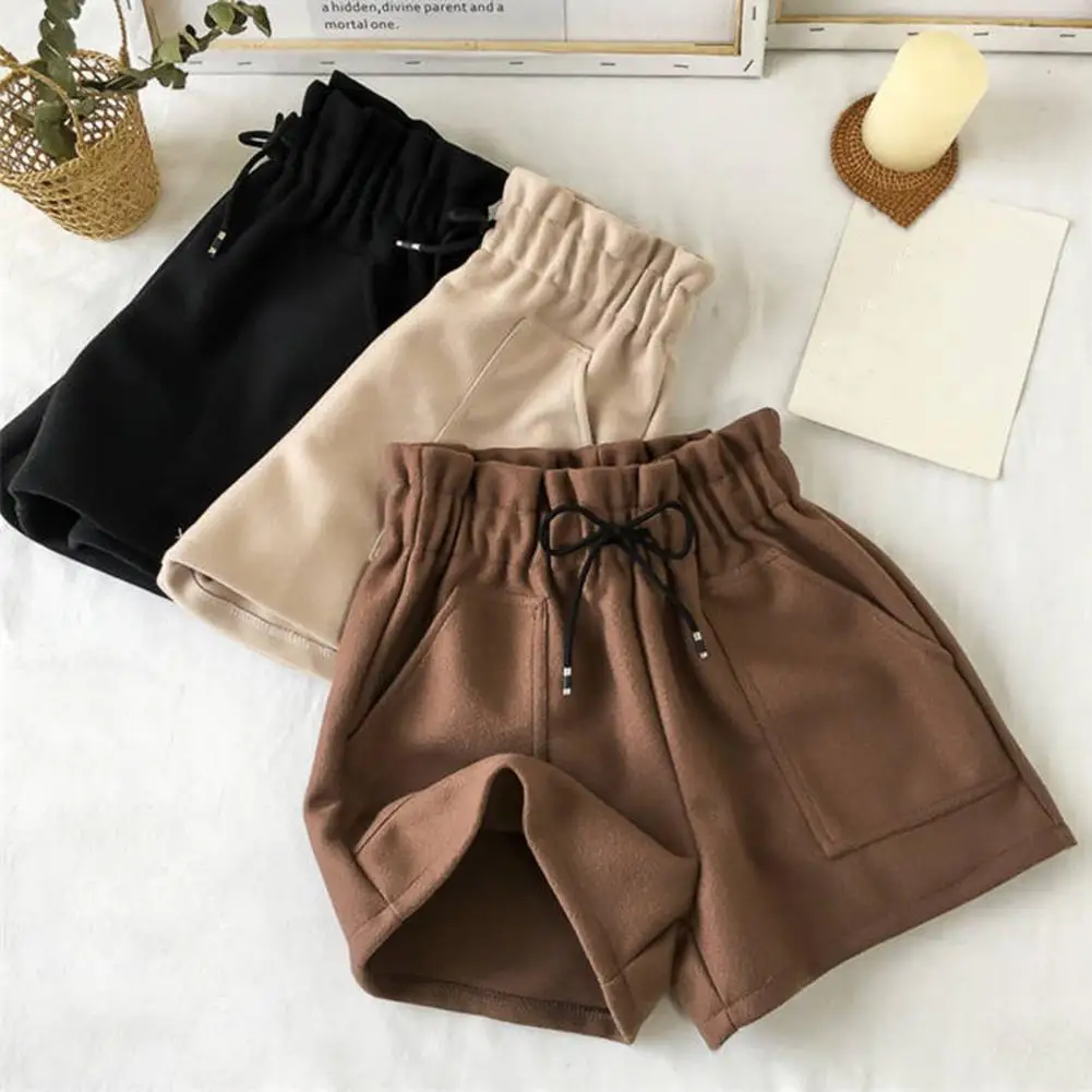

Women Shorts Elastic Drawstring High Waist Women's Shorts with Pockets for Spring Autumn Casual Solid Color Wide Leg Streetwear