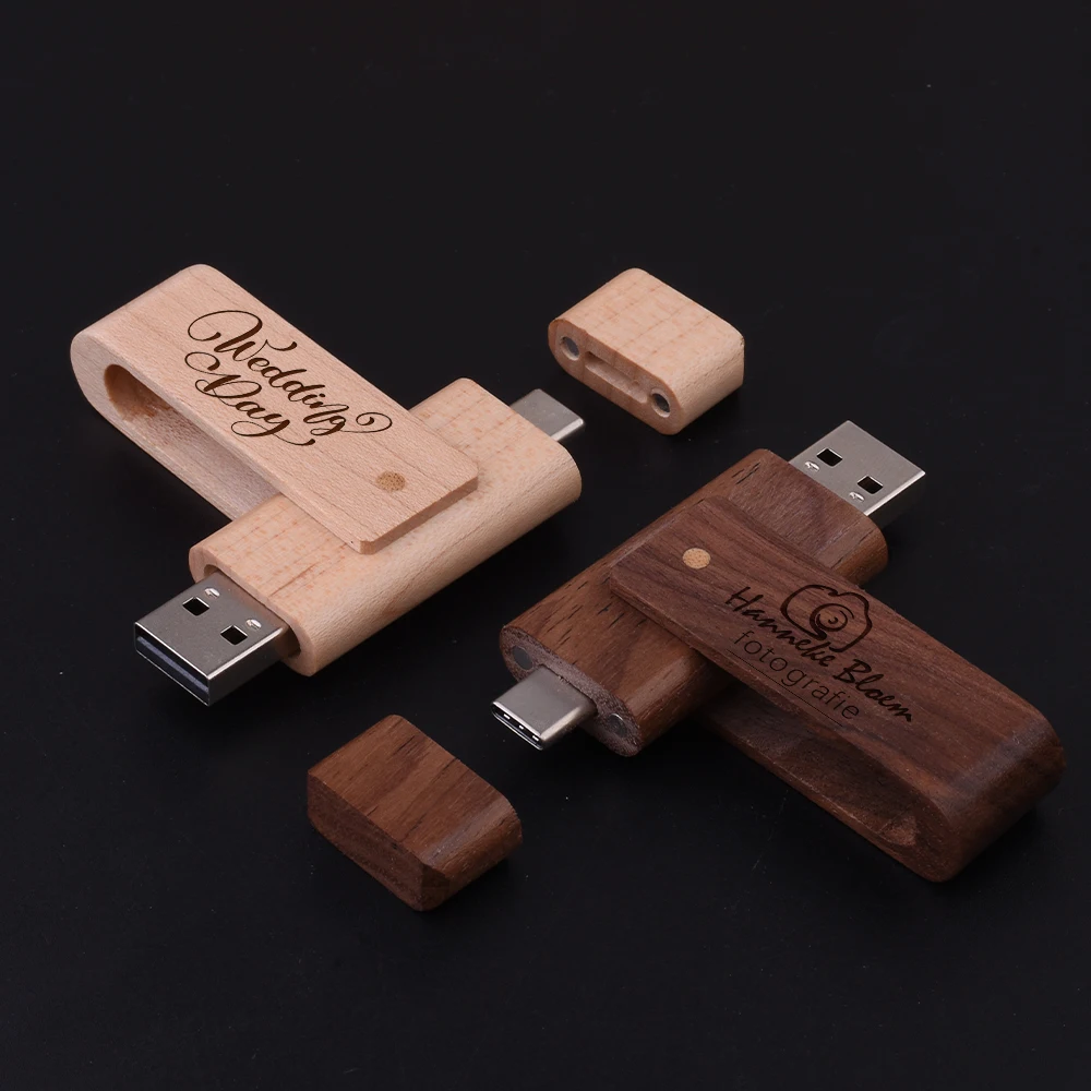 JASTER 무료 맞춤형 로고 TYPE-C USB 3.0 플래시 드라이브 128GB 나무 회전식 USB-C 메모리 스틱 64GB 비즈니스 선물용 펜 드라이브 32GB