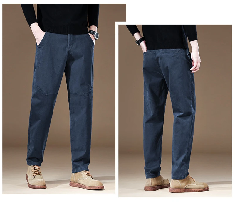 2024 New Spring Autumn Men's Cargo Work Pants 97%Cotton Thick Solid Color Wear Korean Grey Casual Trousers Male Plus Size 38 40