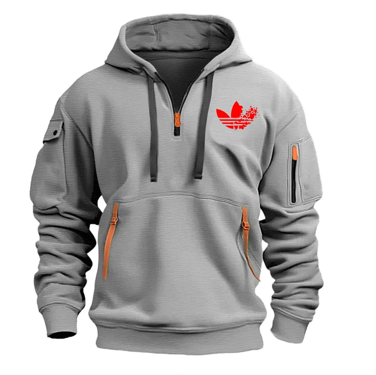 thumbnail image 1 of Suéter con capucha para hombre, novedad de primavera y otoño de 2024, con múltiples cremalleras y bolsillos en los brazos, jersey para hombre, abrigo deportivo informal de moda, 1 of 5