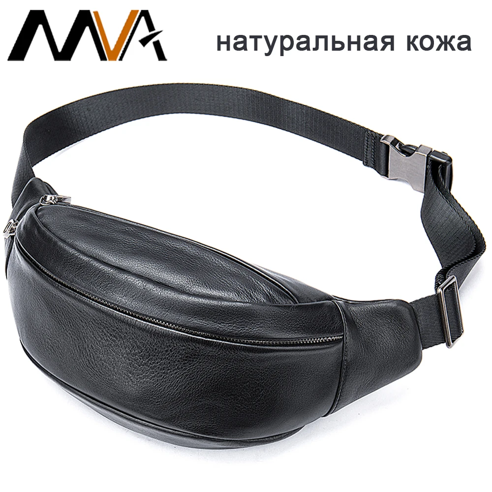 

MVA Women Leather Waist Packs Travel Fanny Pack For Men Leather Waist Bag Male Belt Bag Multifunction Chest Bags For 7.9" ipad