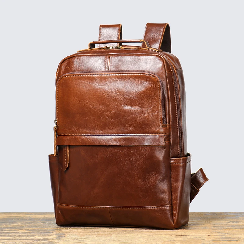 Nesitu High Quality New Vintage Brown Black Top Grain Genuine Leather 14'' Laptop Women Men Backpack Cowhide Travel Bags M1051 2