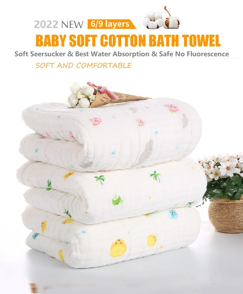 2PCS Baby Bath Towel Newborn Bathrobe Cotton Gauze 6 Layers Washcloth Blankets Child Robe Kids Facecloth Muslin bathroom towels