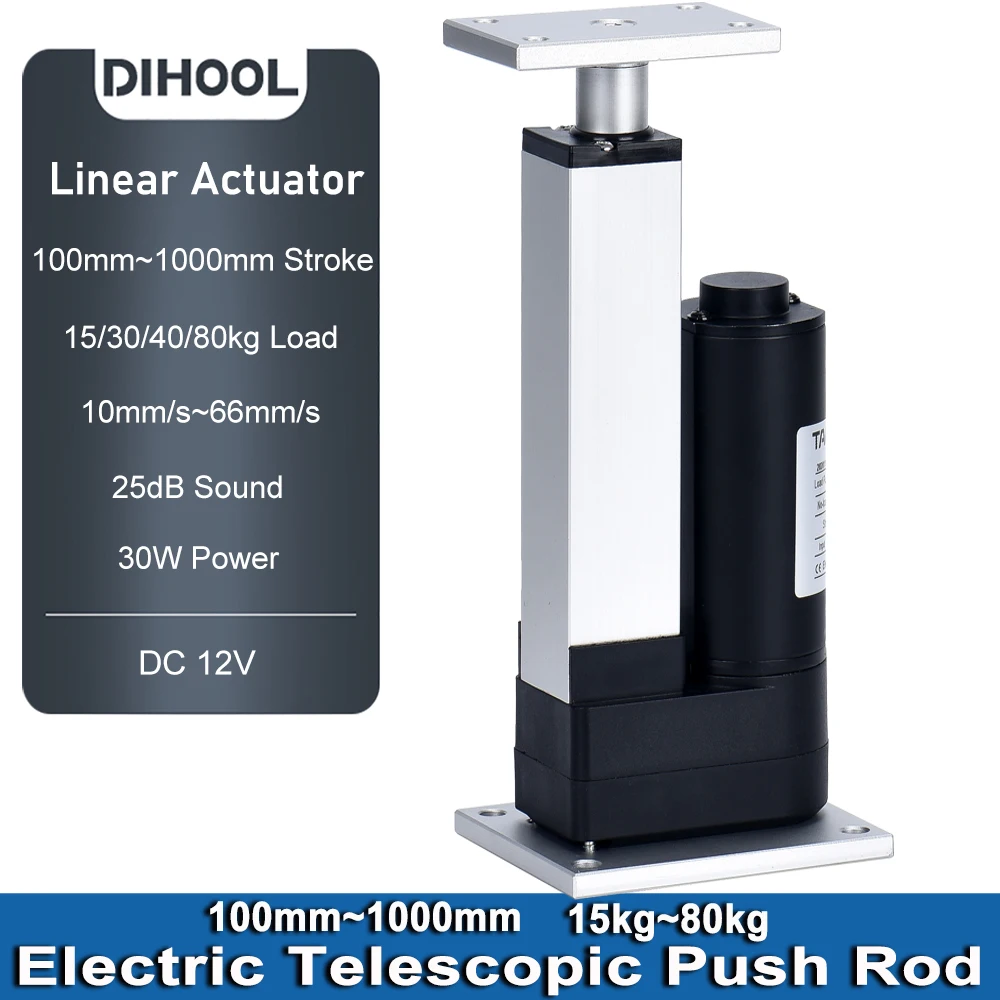 Atuador Linear do Motor de Levantamento Elétrico Dhla1300-a2 dc 12v 100 Mm1000 mm Curso 15kg 30kg 40kg Carga 80kg 10 mm s 66 mm 30w