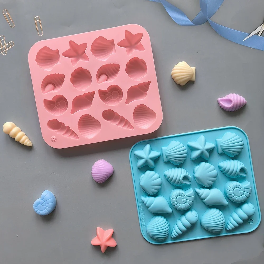 16 Conch,Starfish,Cavity Shell And Other Shaped Silicone Molds DIY Candy Pudding, Ice Grid Chocolate Cake Mold