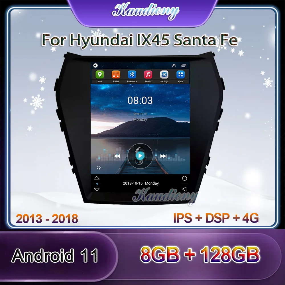 

Kaudiony Tesla Style Android 11 для Hyundai Santa Fe IX45 автомобильный Dvd мультимедийный плеер Авто GPS Навигация стерео 4G DSP 2013-2018