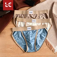 Lot de 3 slips de bain triangulaires en satin de soie glacée pour homme, respirants, ultra doux, confortables et sexy 1